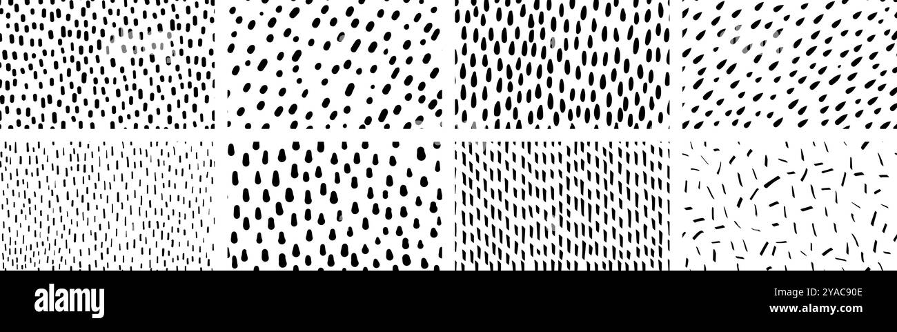 Set of simple small dash backgrounds. Vector seamless pattern with hand drawn sprinkles Stock Vector