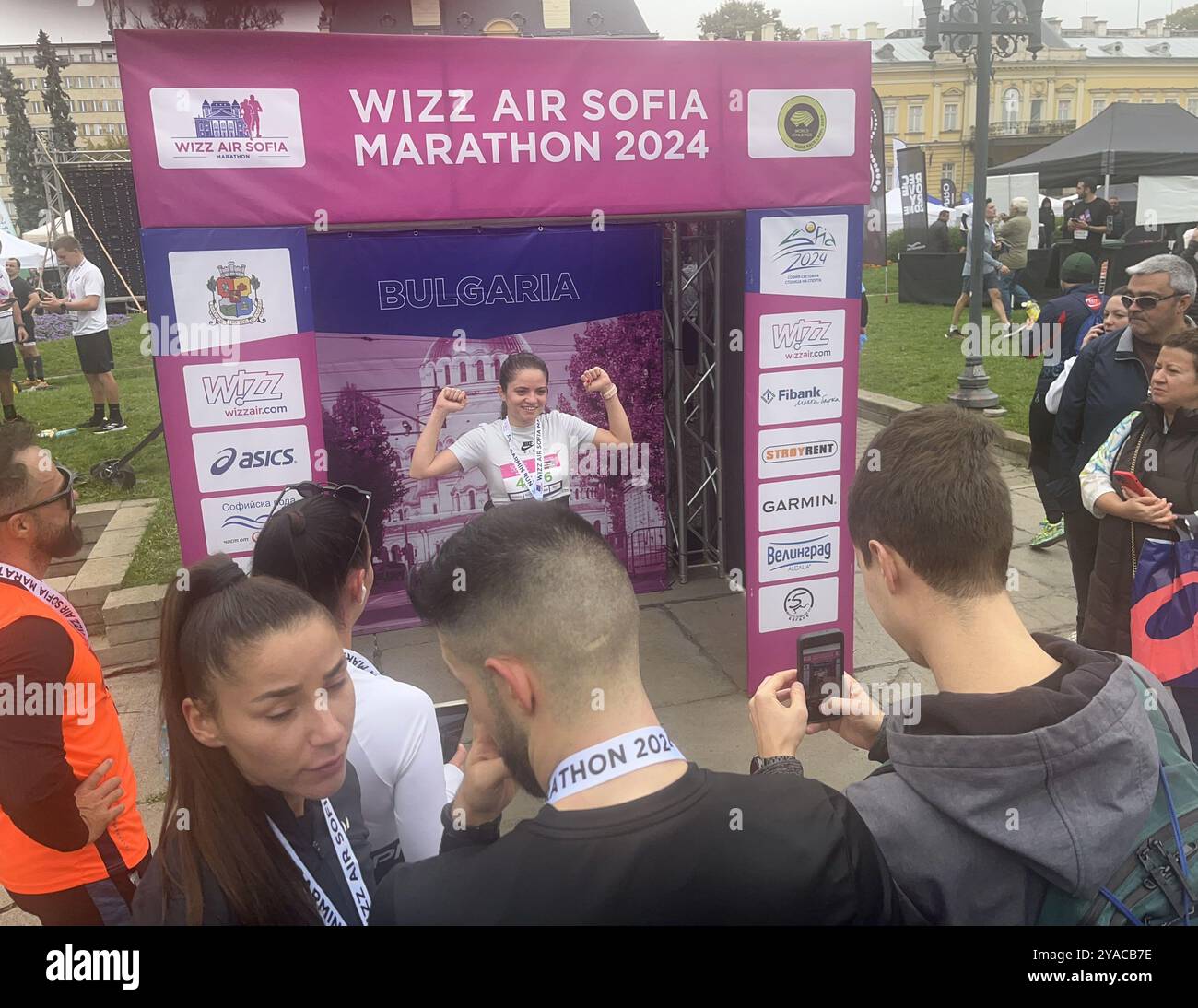 Participants in the traditional annual marathon sponsored by Wizz Air in Sofia Bulgaria, Eastern Europe, Balkans, EU - Smartphone Captured Stock Image