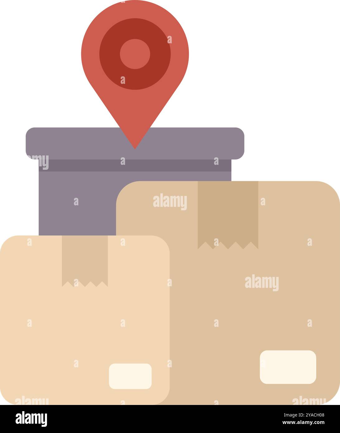 Three cardboard boxes with a location pin are representing a successful ...