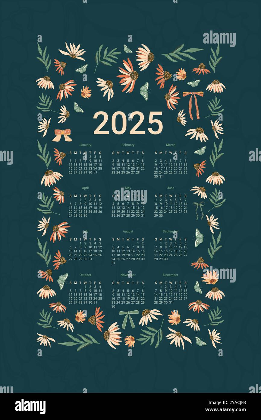 2025 Calendar With Daisy Flowers Vertical Banner Planer Template 2025 Calendar With Daisy Flowers Vertical Banner Planer Template Vector Illustration 2YACJFB
