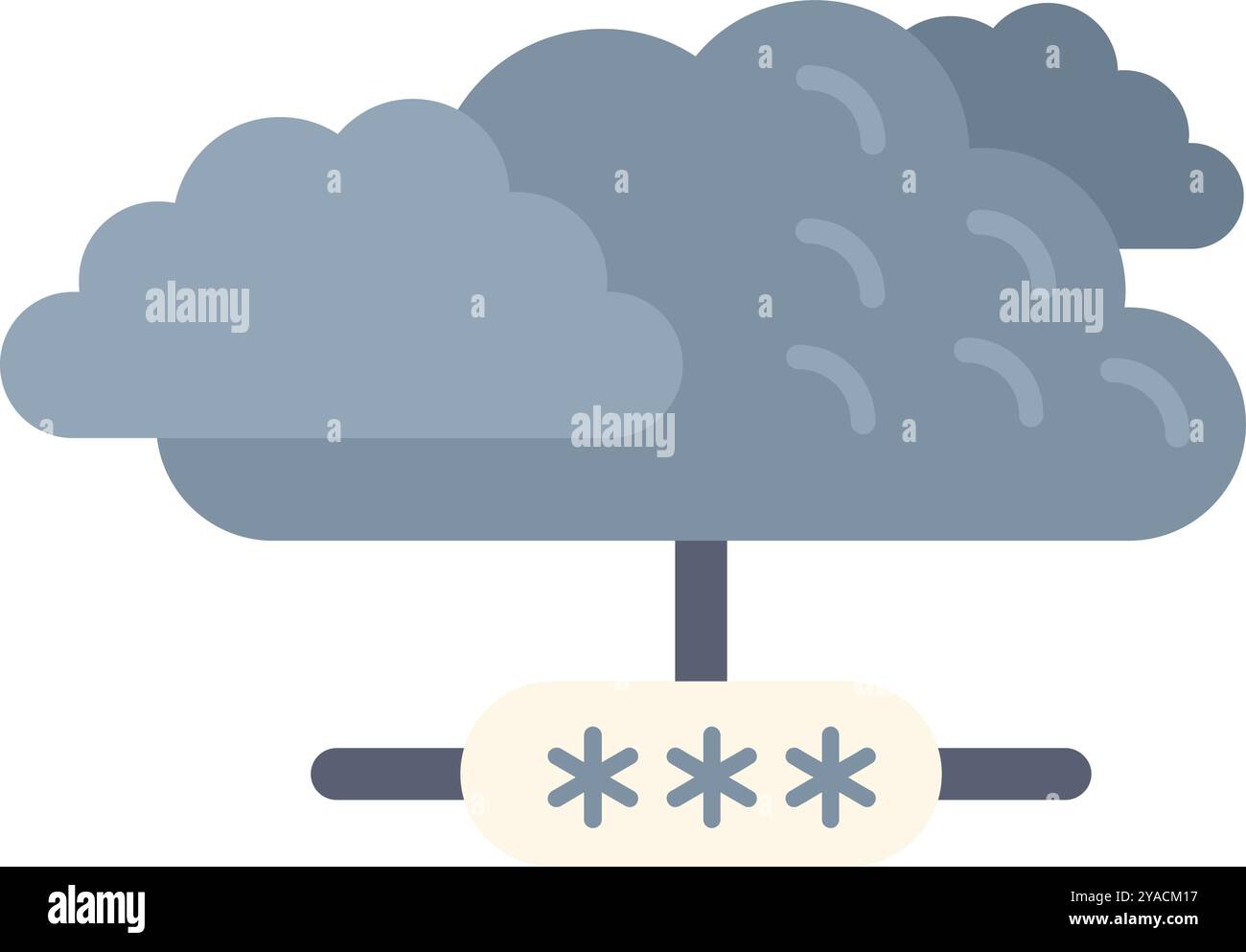 This minimal vector style illustration is showing a cloud computing system being protected by a password Stock Vector