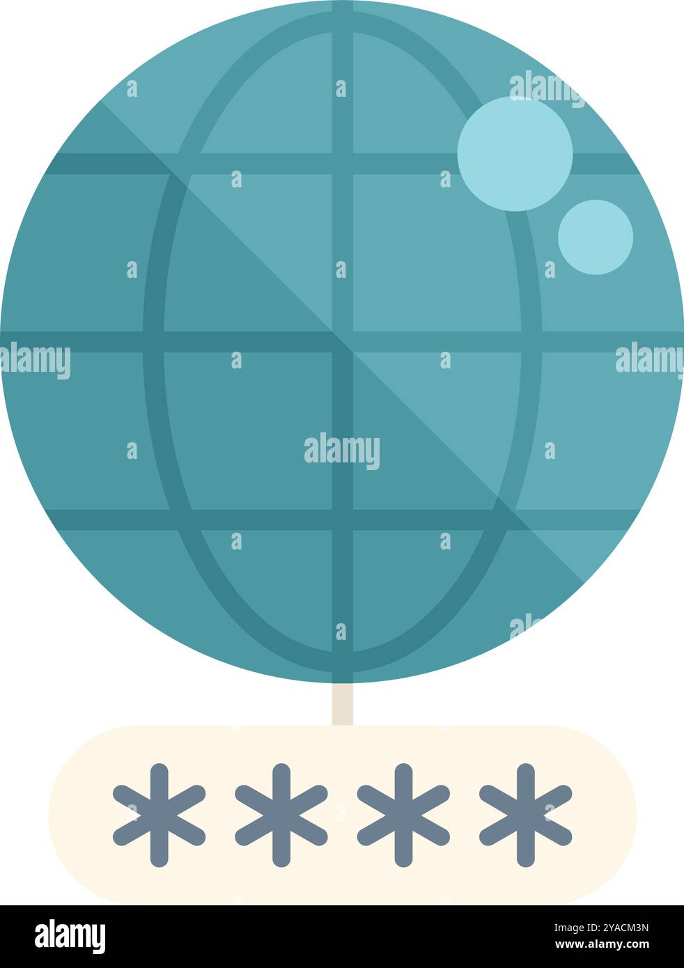 Flat vector illustration representing global network security concept showing earth globe protected by password Stock Vector