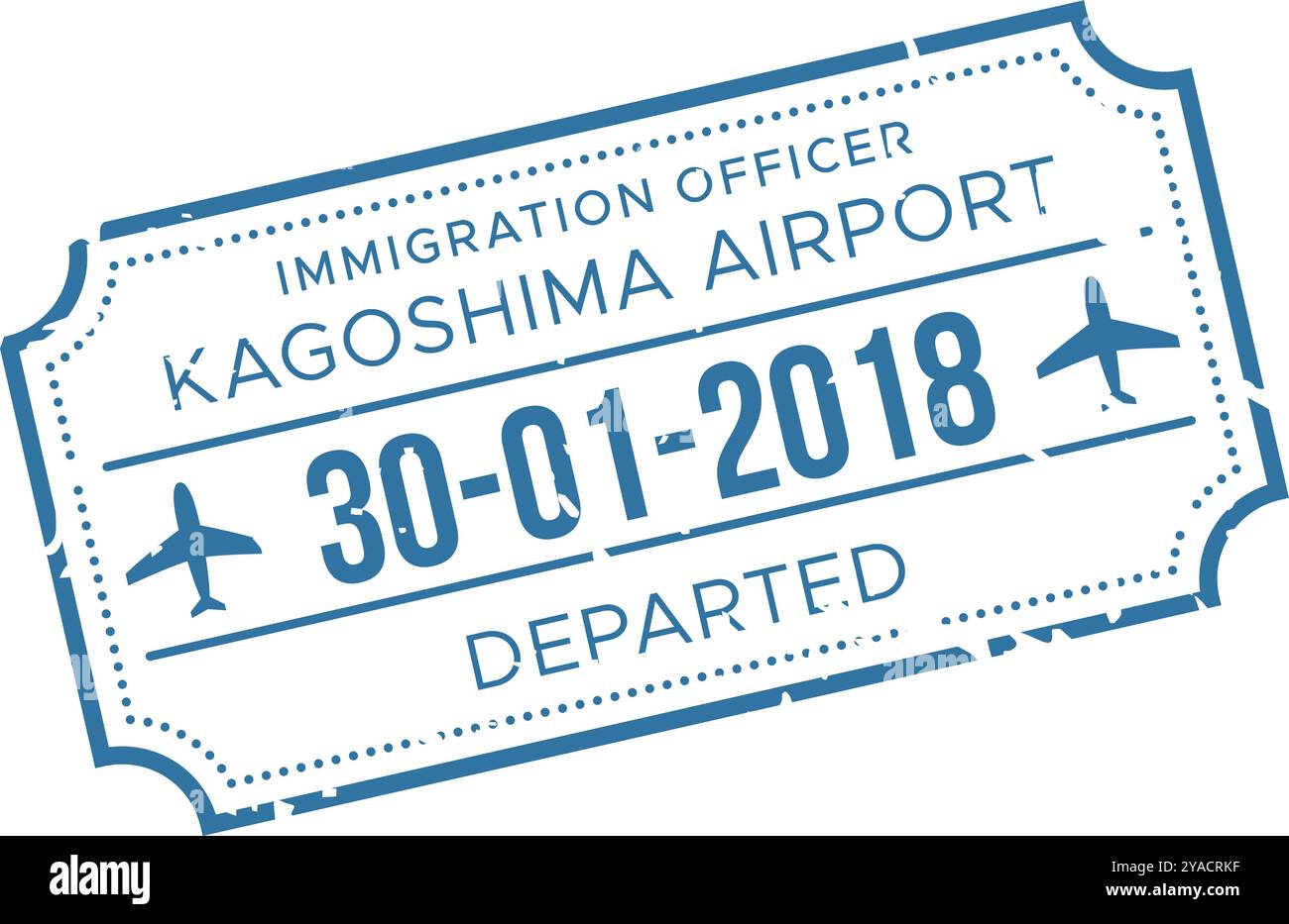 The immigration stamp displays Kagoshima Airport date 30 01 2018 and the status Departed reflecting travel history and documentation Stock Vector