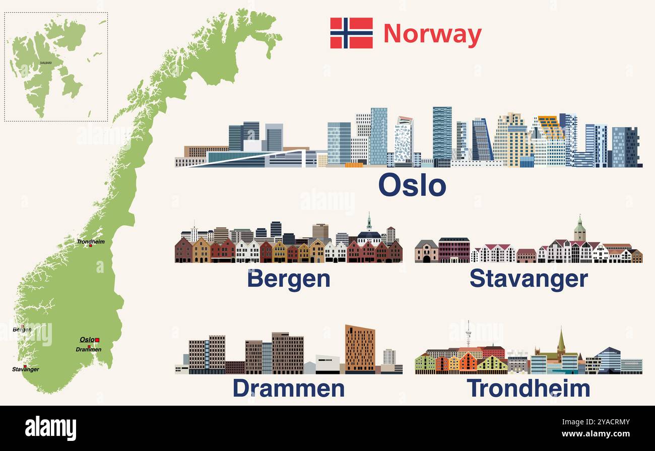Norway Map With Main Cities On It Norway Cities Skylines Illustrations Norway Map With Main Cities On It Norway Cities Skylines Illustrations Vector Set 2YACRMY 