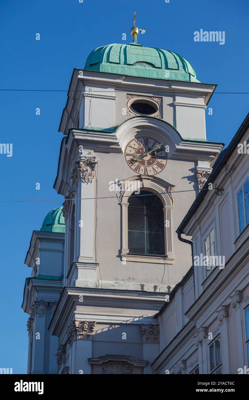 The prominent Dreifaltigkeitskirche church bell tower in downtown ...