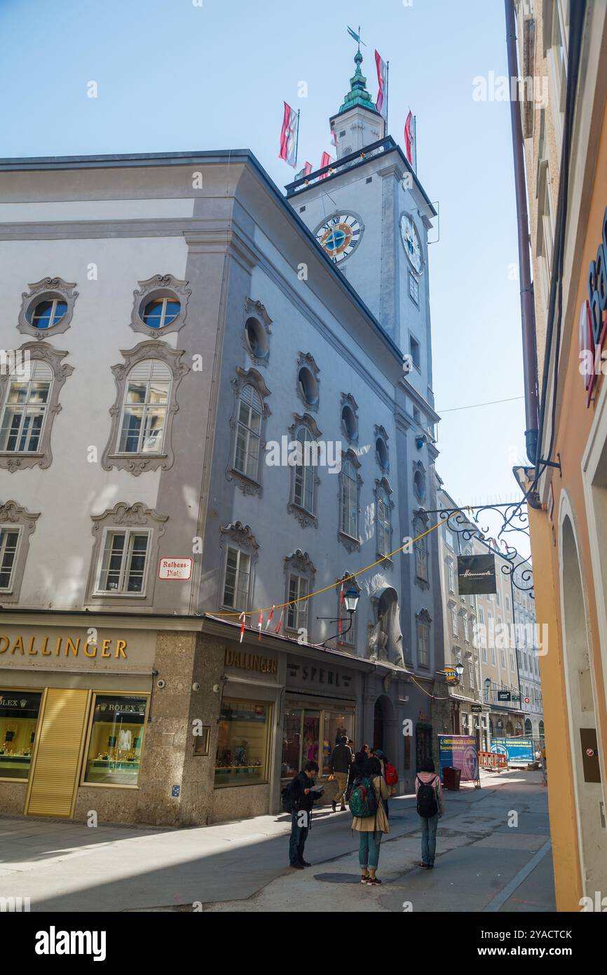 The Rathaus (old town hall) historical building with a clock tower with ...