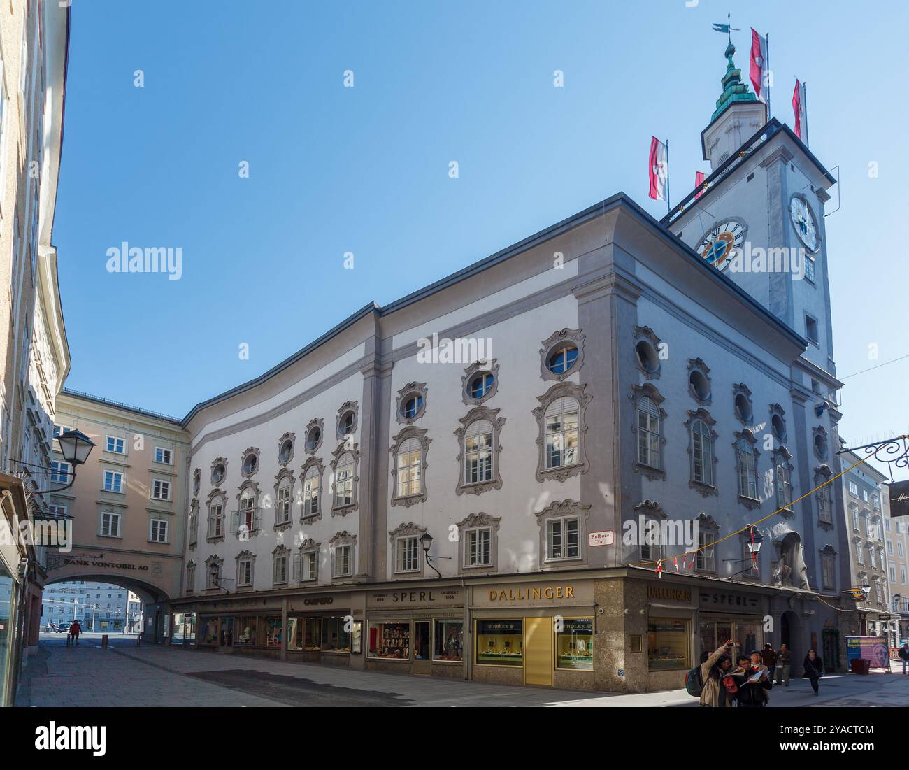 The Rathaus (old town hall) historical building with a clock tower with ...