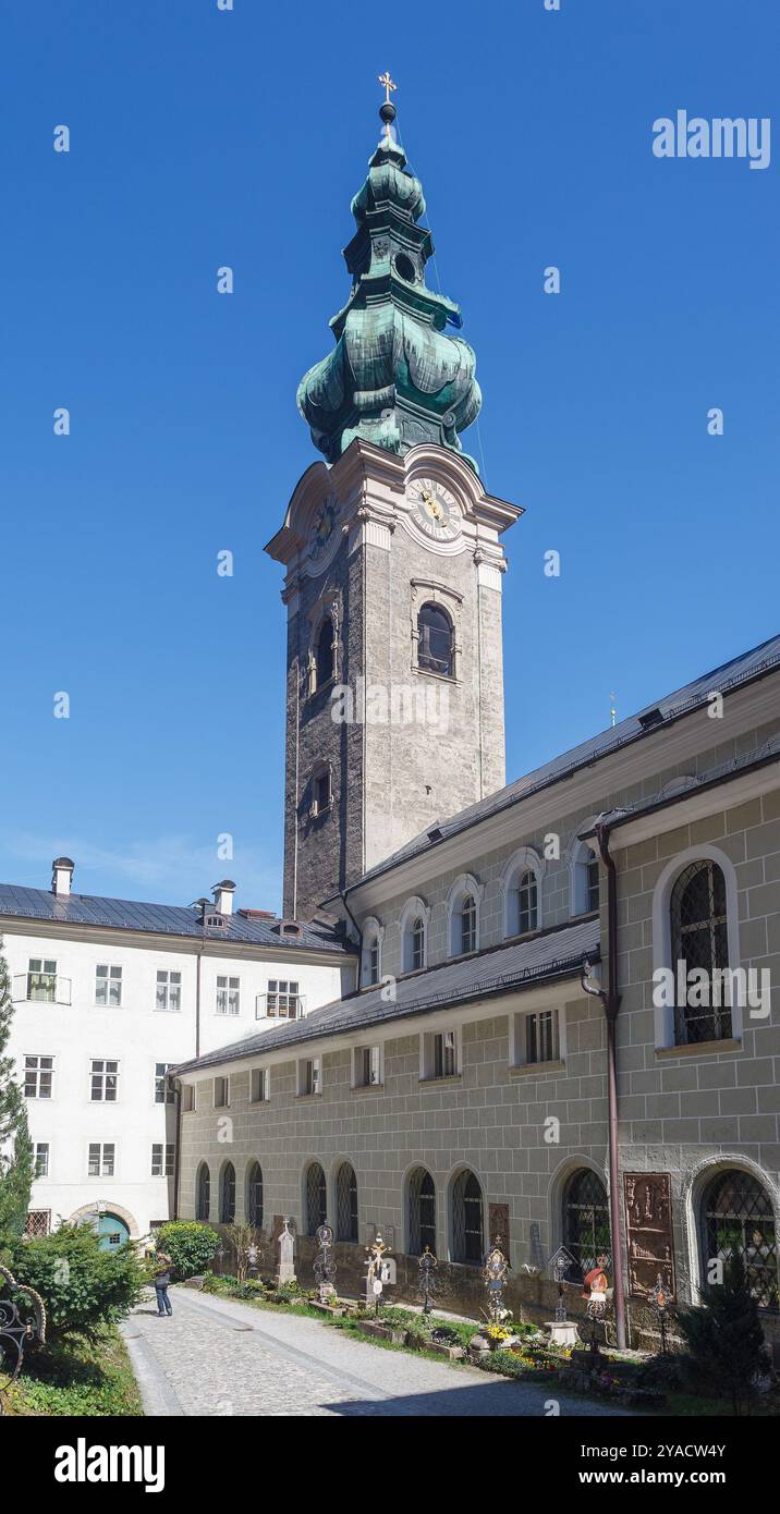 The St Peter Abbey church clock tower and the cloister in Altstadt ...