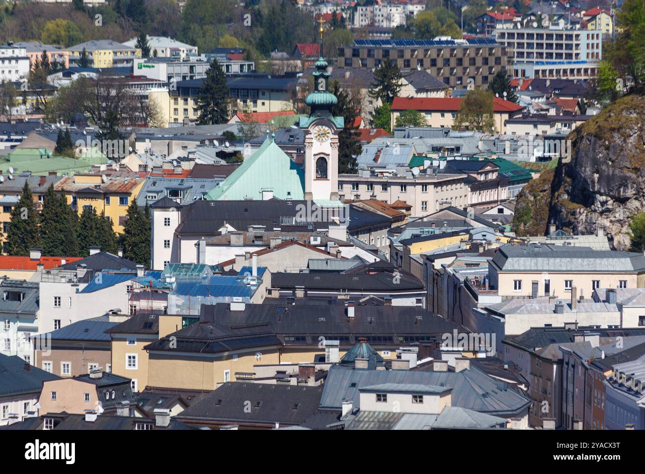 The Rektoratskirche St. Sebastian with its clock tower in downtown ...