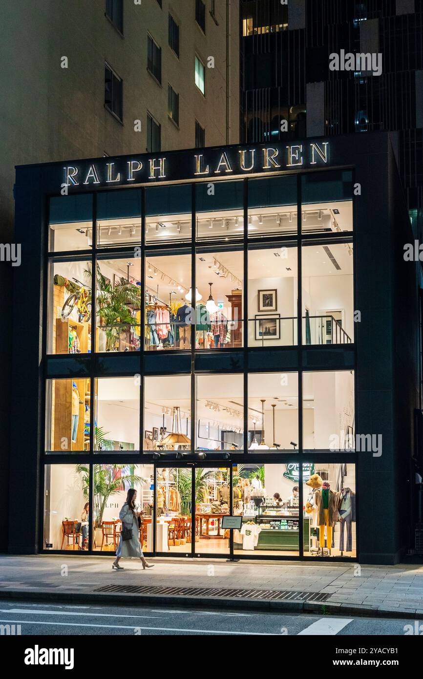 Evening on the Ginza. The grass facade of the two story Ralph Lauren ...