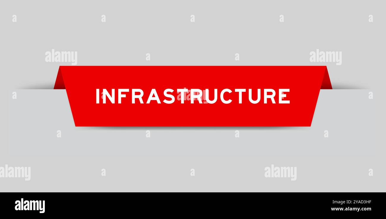 Red color inserted label with word on gray background Stock Vector