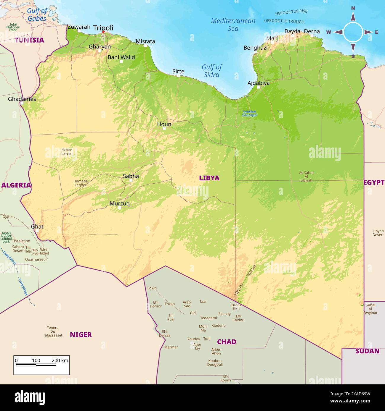 Physical Political Map Of Libya Stock Vector Image Art Alamy Physical Political Map Of Libya 2YAD69W 
