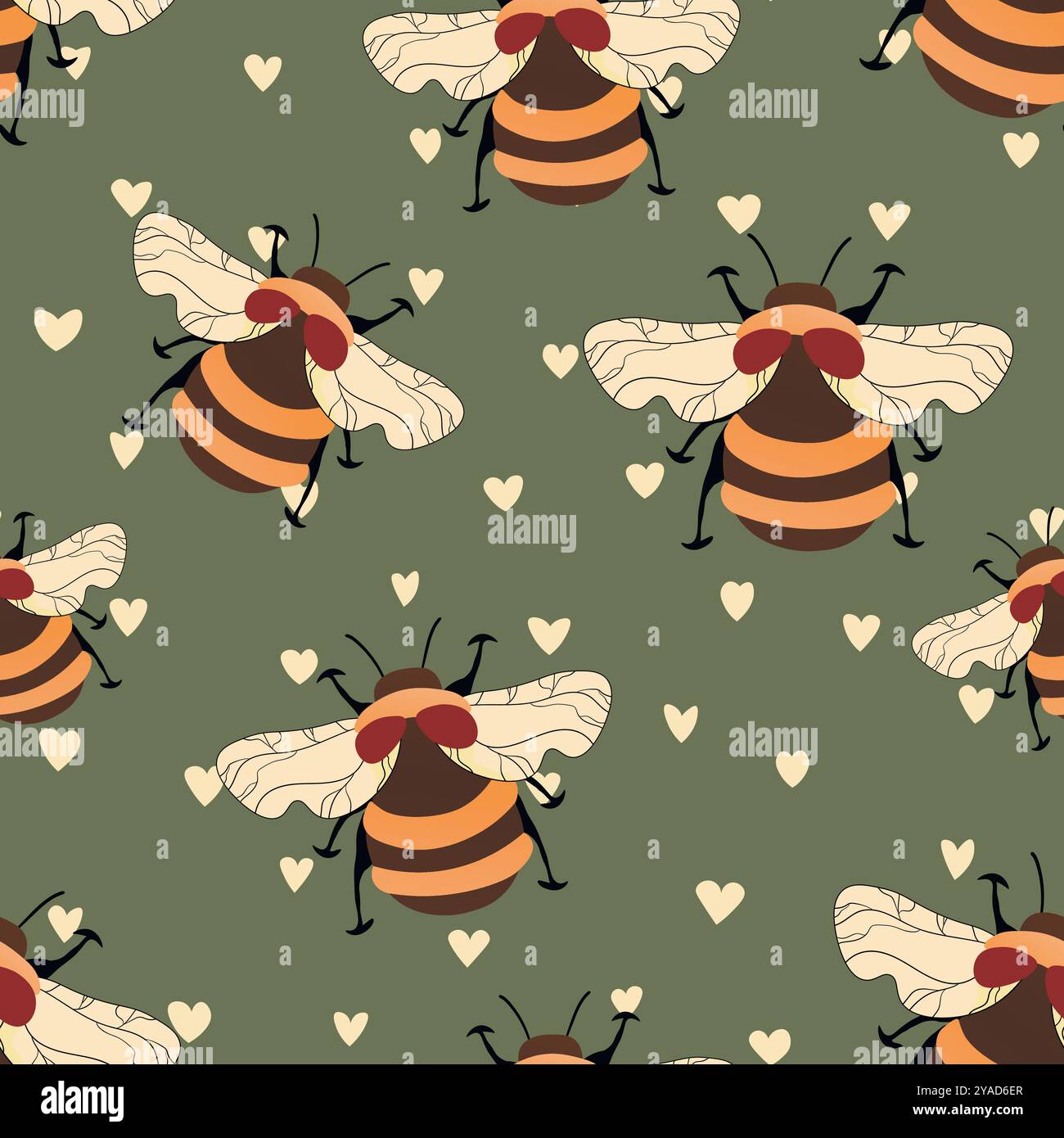 Seamless pattern with bees on color background. Small wasp. Vector ...