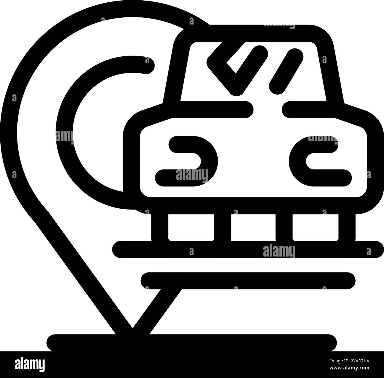 This simple icon design represents a car shown on a map, which is a ...