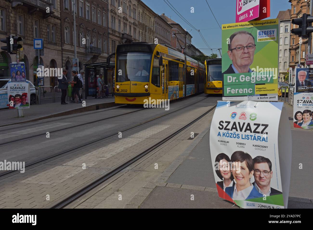 Election posters in Budapest, Hungary, for local, national and European Union elections on Sunday 9th June 2024 Stock Photo