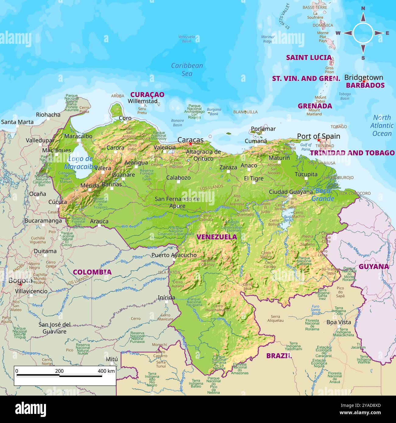 Physical Political Map Of Venezuela Stock Vector Image Art Alamy Physical Political Map Of Venezuela 2YAD8XD 