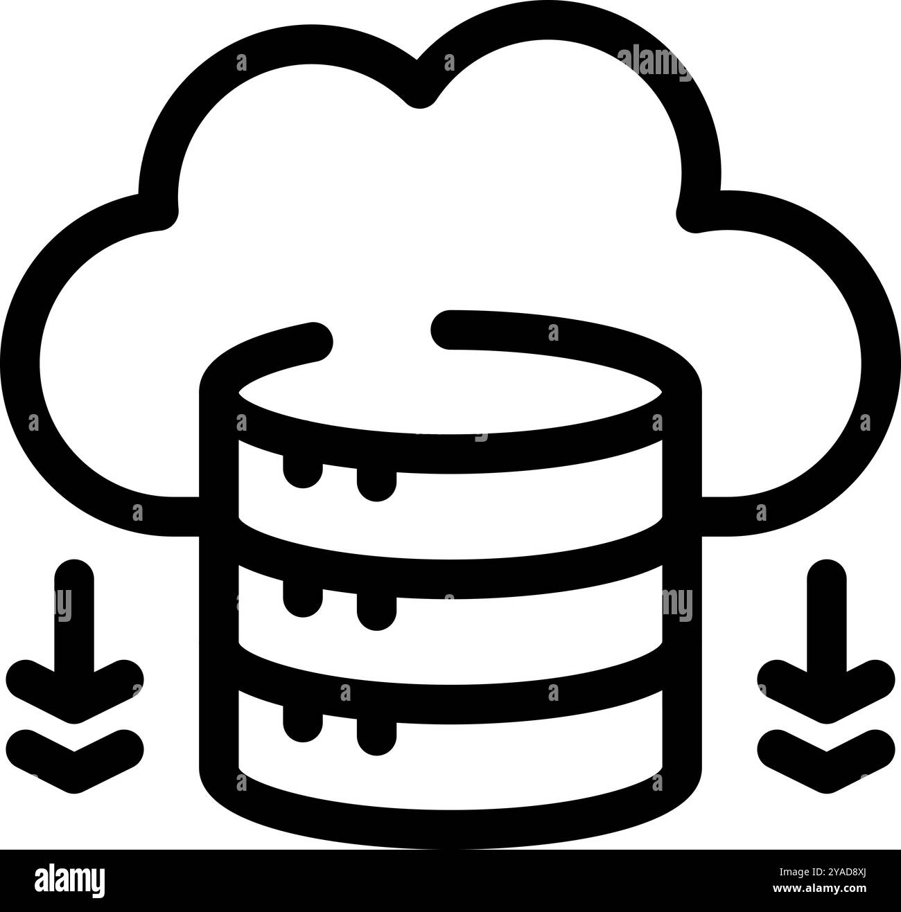 Simple vector showing data downloading from a cloud server to a database Stock Vector