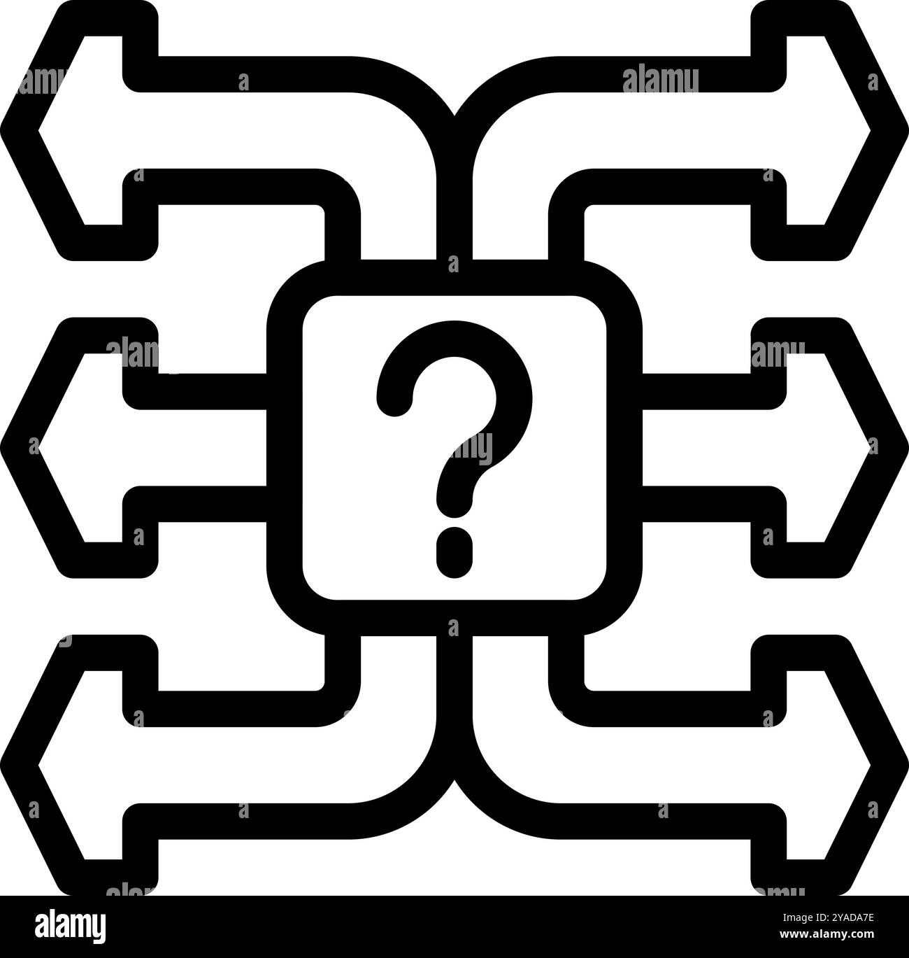 Question mark is surrounded by arrows pointing in different directions ...