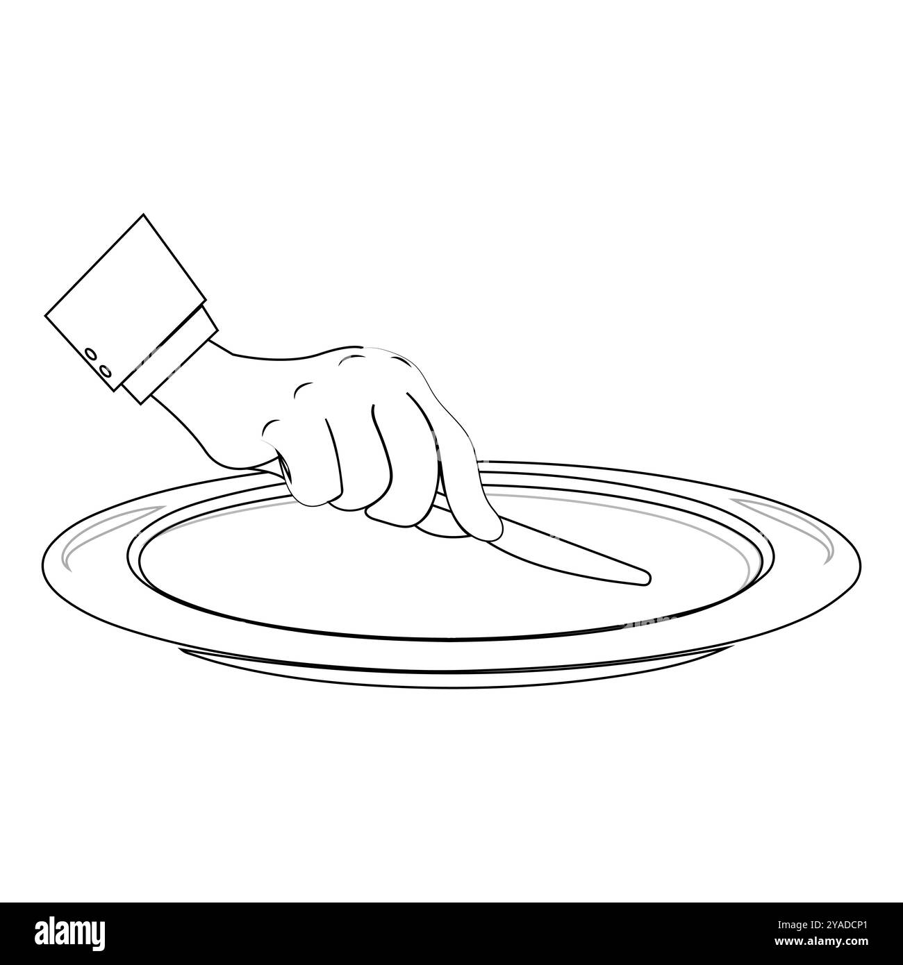 Outline Hands Holding Cutlery with Empty Plate, suitable for a coloring book. The line design is simple yet elegant, for a coloring experience Stock Vector