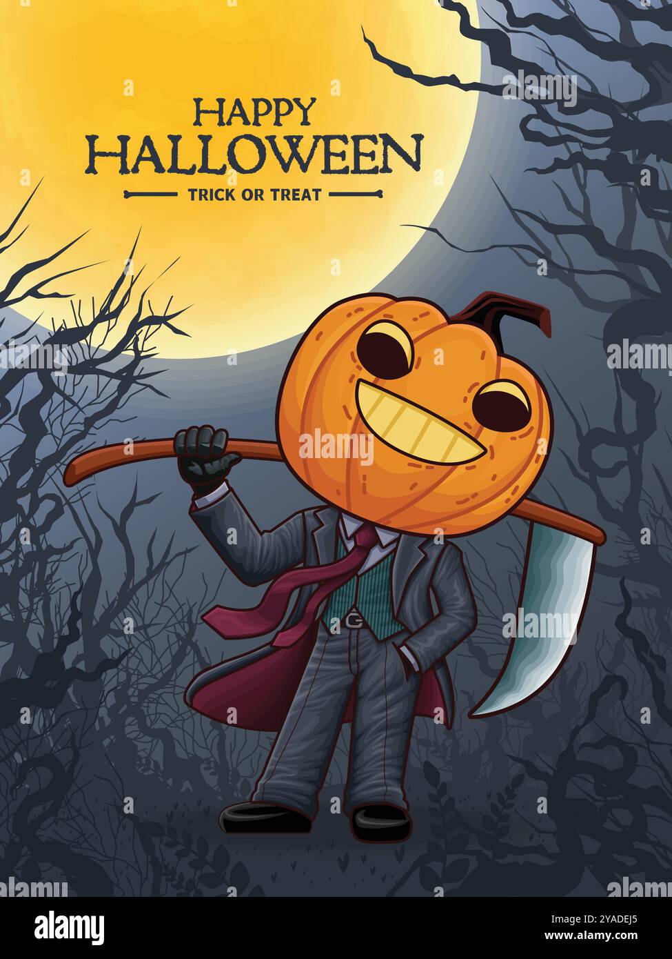 Vintage Halloween poster design with vector jack o lantern character ...