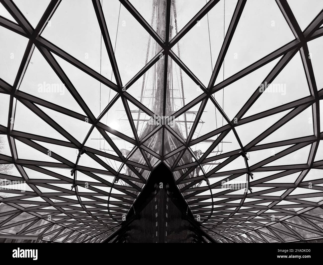 Looking up at the bottom hull of the Cutty Sark tea clipper in Greenwich, London, UK - Smartphone Captured Stock Image