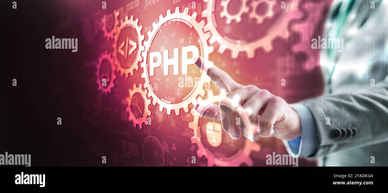 PHP. Web development concept. A general purpose interpreted scripting language. Stock Photo