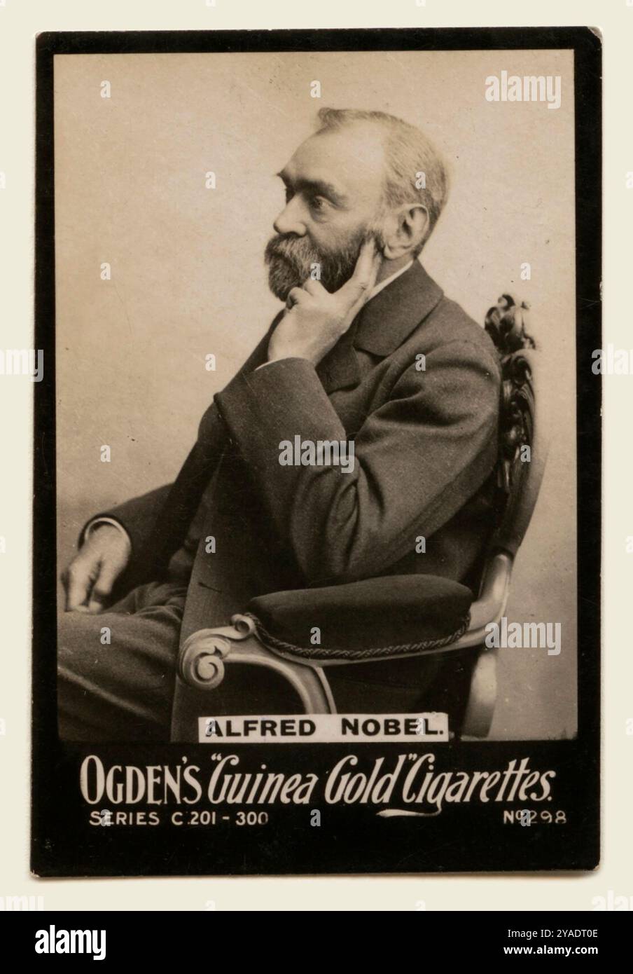 Swedish inventor Alfred Nobel on a cigarette card - advertisement for  Ogdens Guinea Gold Cigarettes - portrait by Gösta Florman Stock Photo