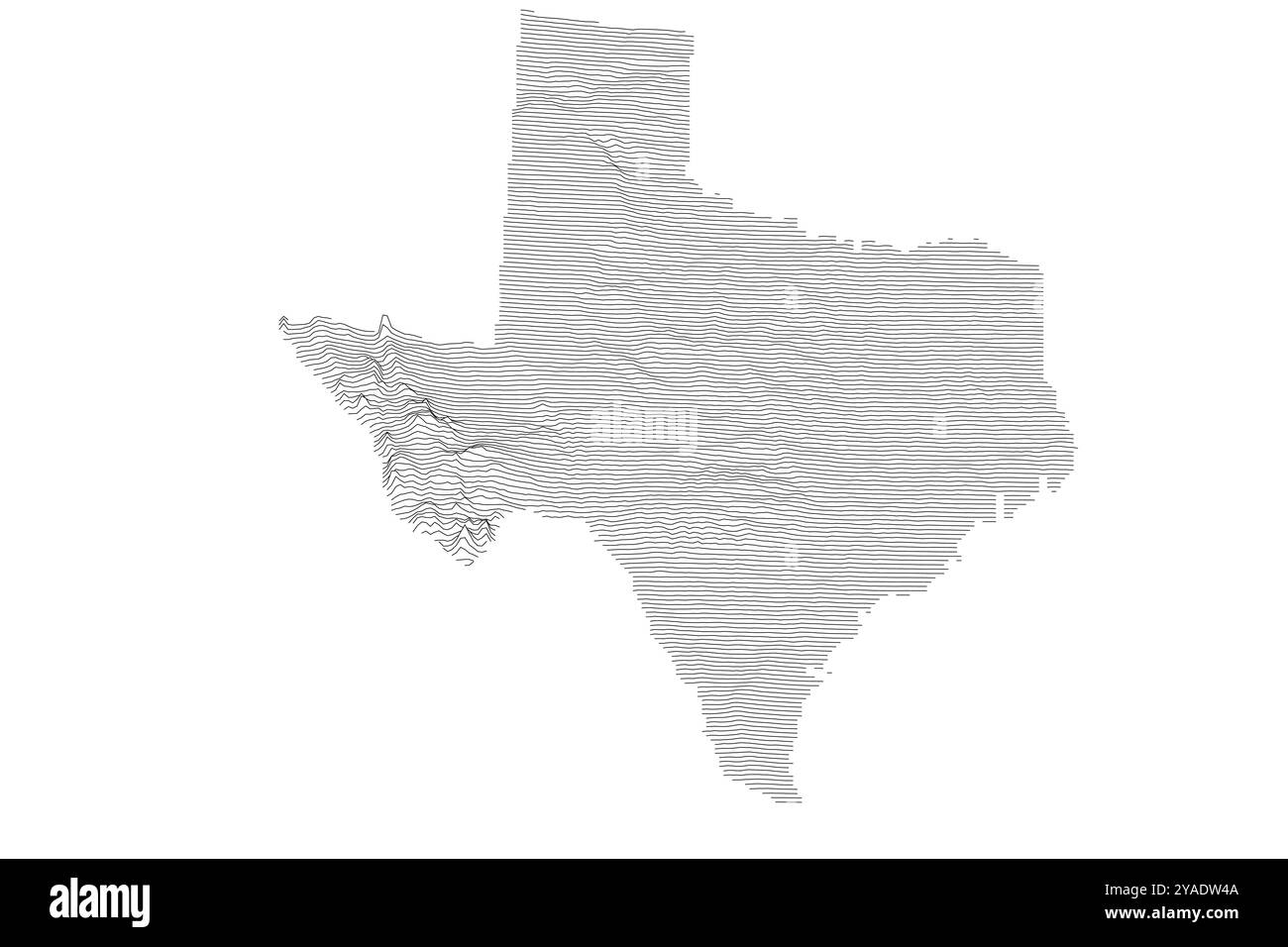 Texas ridgeline map depicting diverse topography from coastal plains to mountains and high plains Stock Vector
