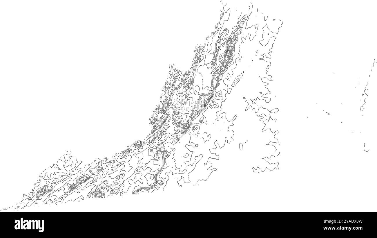 Intricate contour map of Virginia state, depicting its diverse topography from coastal plains to the Appalachian Mountains Stock Vector