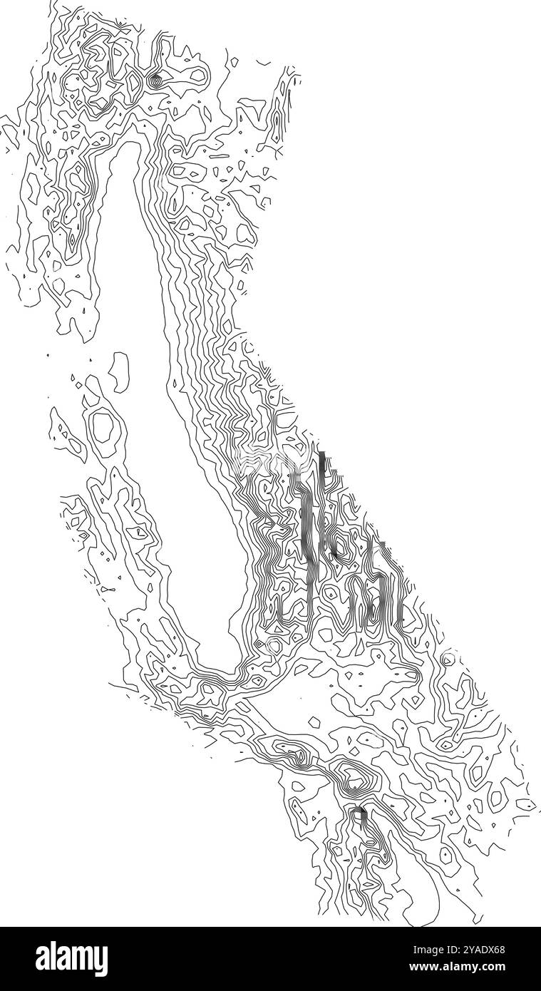 Comprehensive contour map of California - Comprehensive Contour Map Of California State Showcasing Its Diverse Topography From Coastal Areas To Mountain Ranges 2YADX68