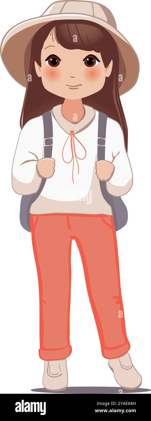 Cute school little cartoon girl with school backpack Stock Vector Image ...