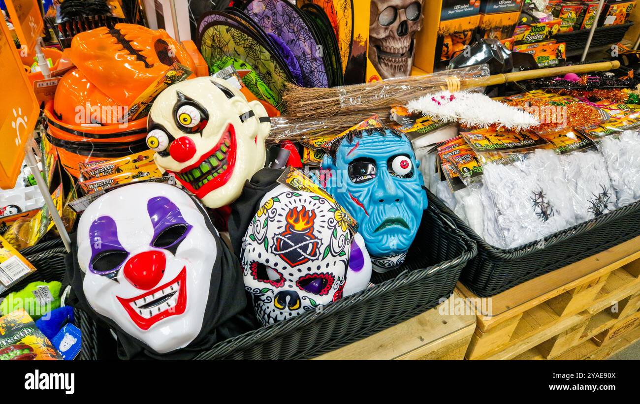 Tallinn, Estonia - Oct 4, 2024: Halloween products on display in a supermarket during October. - Smartphone Captured Stock Image