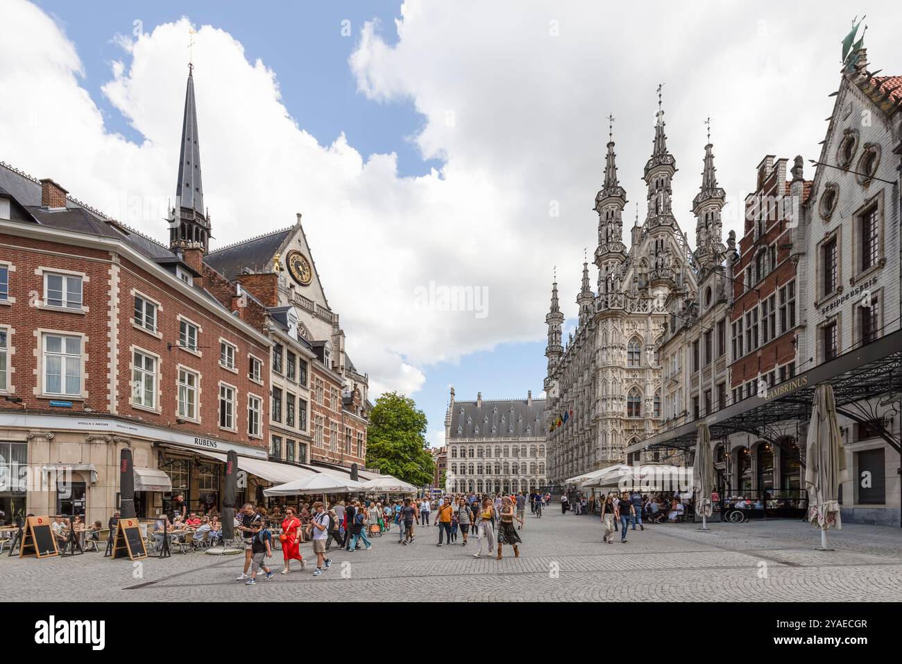 People Walk Through The Pleasant Town Square With The Gothic Town Hall people-walk-through-the-pleasant-town-square-with-the-gothic-town-hall