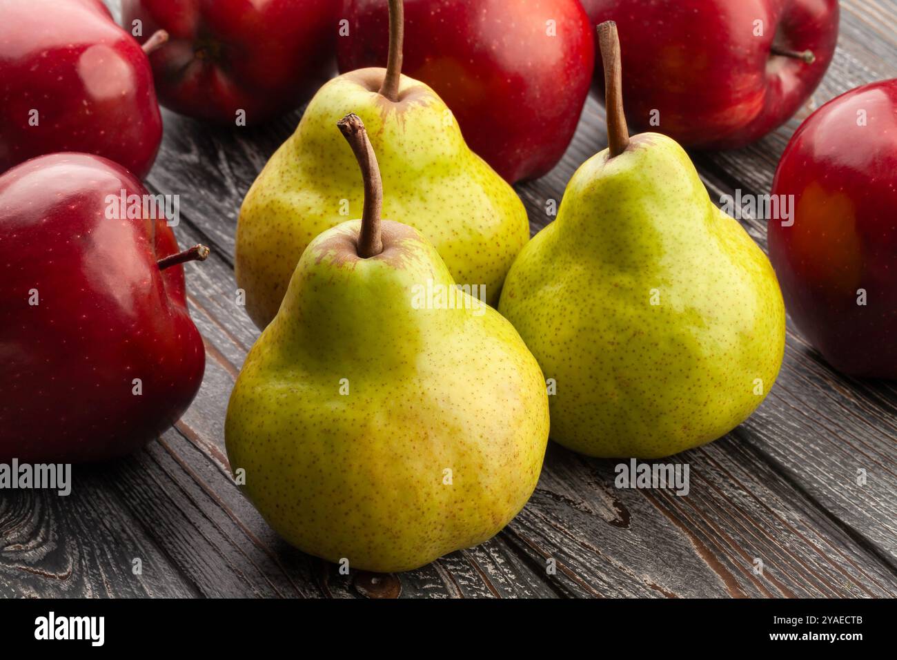 pears apples on wood background Stock Photo