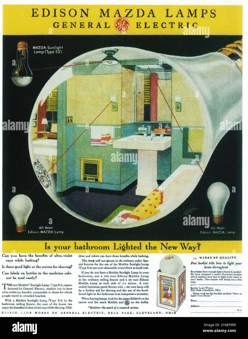 1931 GE General Electric Edison Mazda Lamps Ad "Is your bathroom