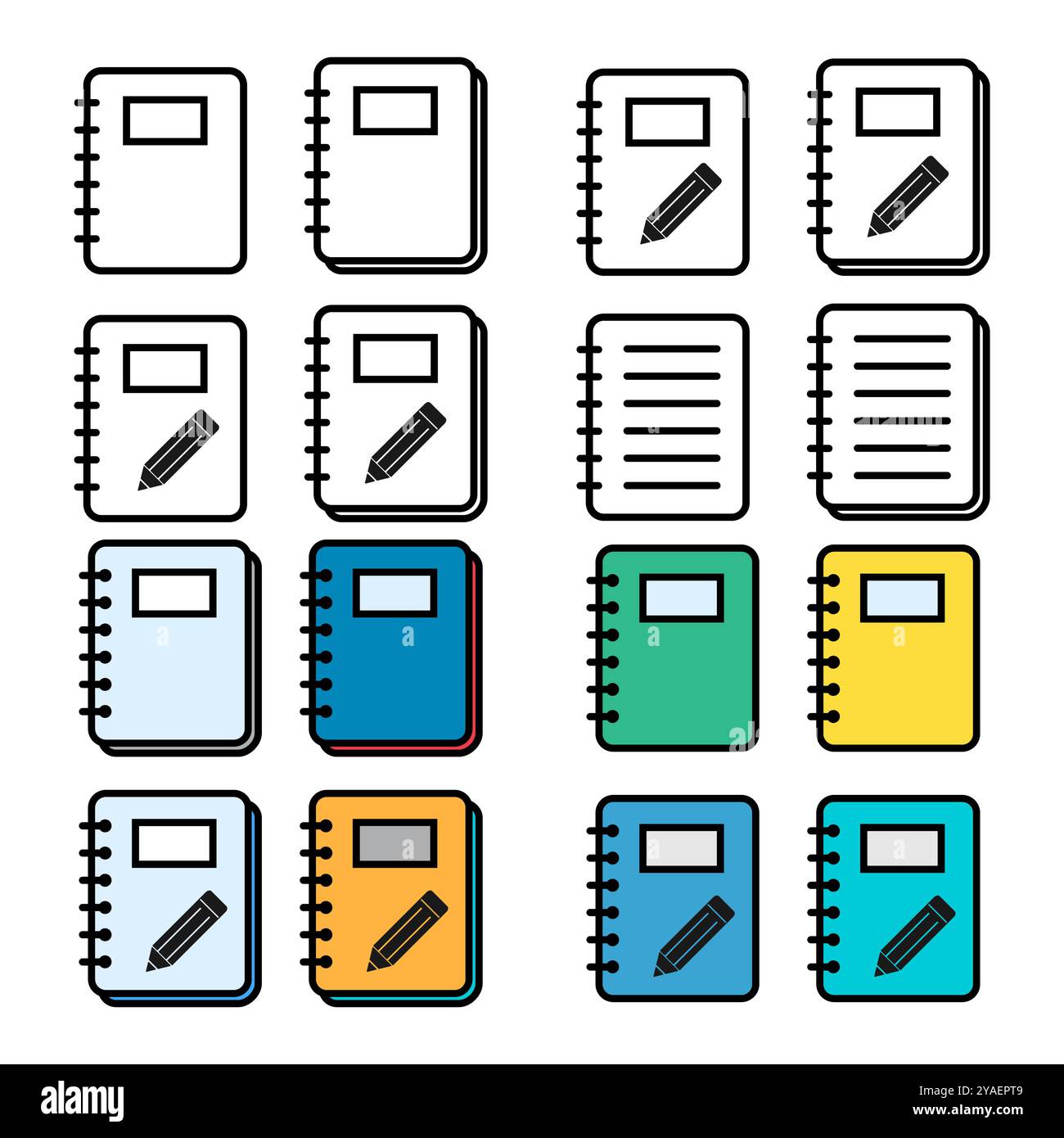 Set of Spiral notebook icon, paper blank page symbol, note web vector ...
