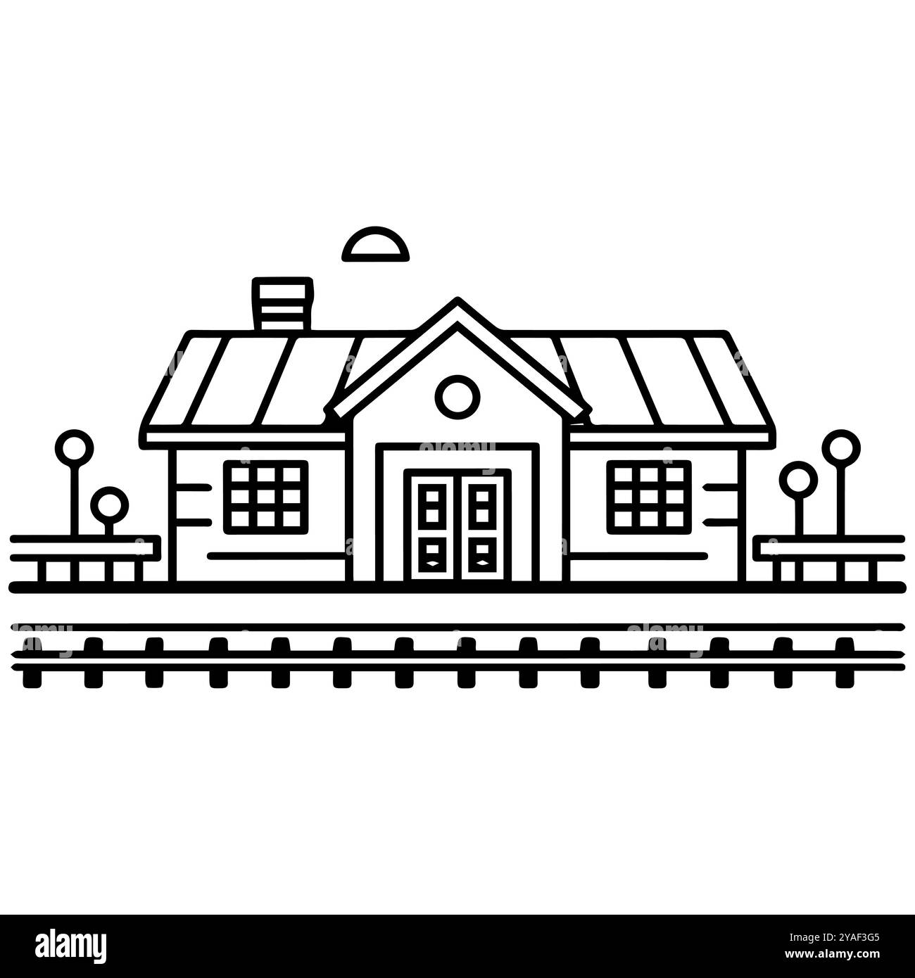 railway station icon or modern line symbol. Vector line art and icon design with bold outline. Black and white Pixel Perfect minimalistic symbol isola Stock Vector