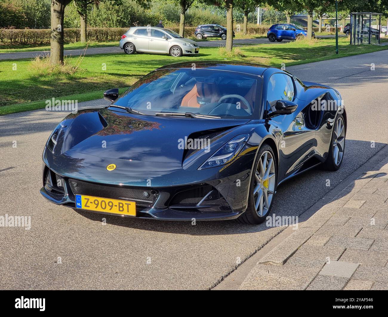 Green Lotus Emira sports car - Smartphone Captured Stock Image