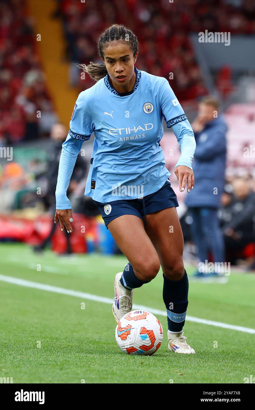 Liverpool, UK. 13th Oct, 2024. Mary Fowler of Manchester City runs with the ball during the FA Women's Super League match at Anfield, Liverpool. Picture credit should read: Annabel Lee-Ellis/Sportimage Credit: Sportimage Ltd/Alamy Live News Stock Photo