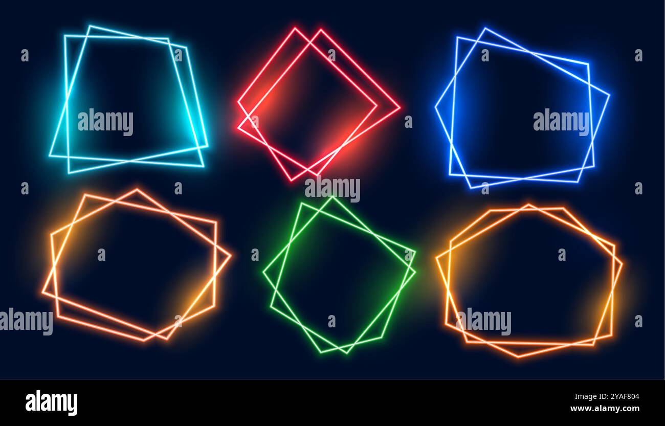 set of abstract glowing neon frame with empty space vector Stock Vector ...