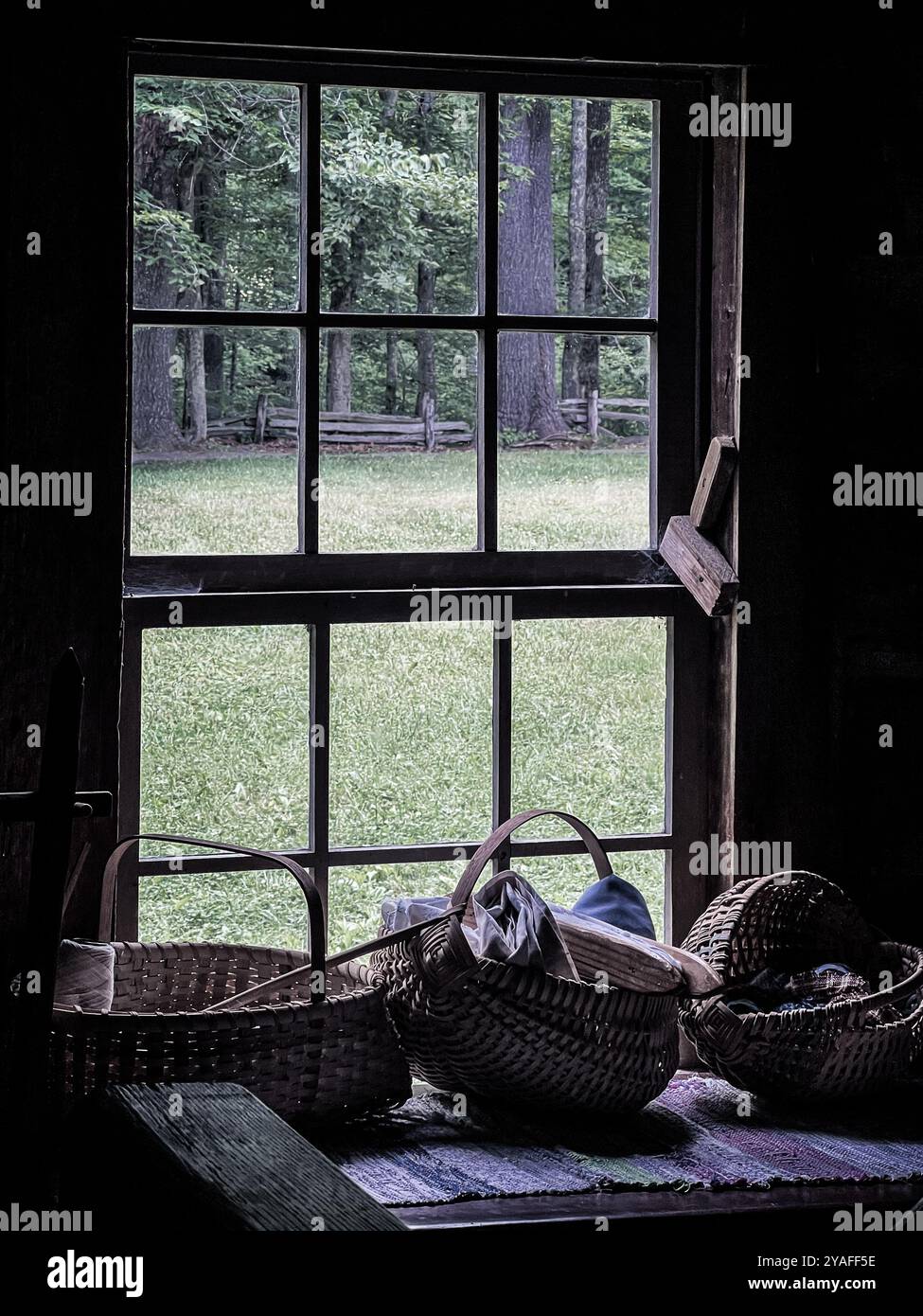 Window View, Matthews Cabin at Mabry Mill, Blue Ridge Parkway, Virginia, USA - Smartphone Captured Stock Image