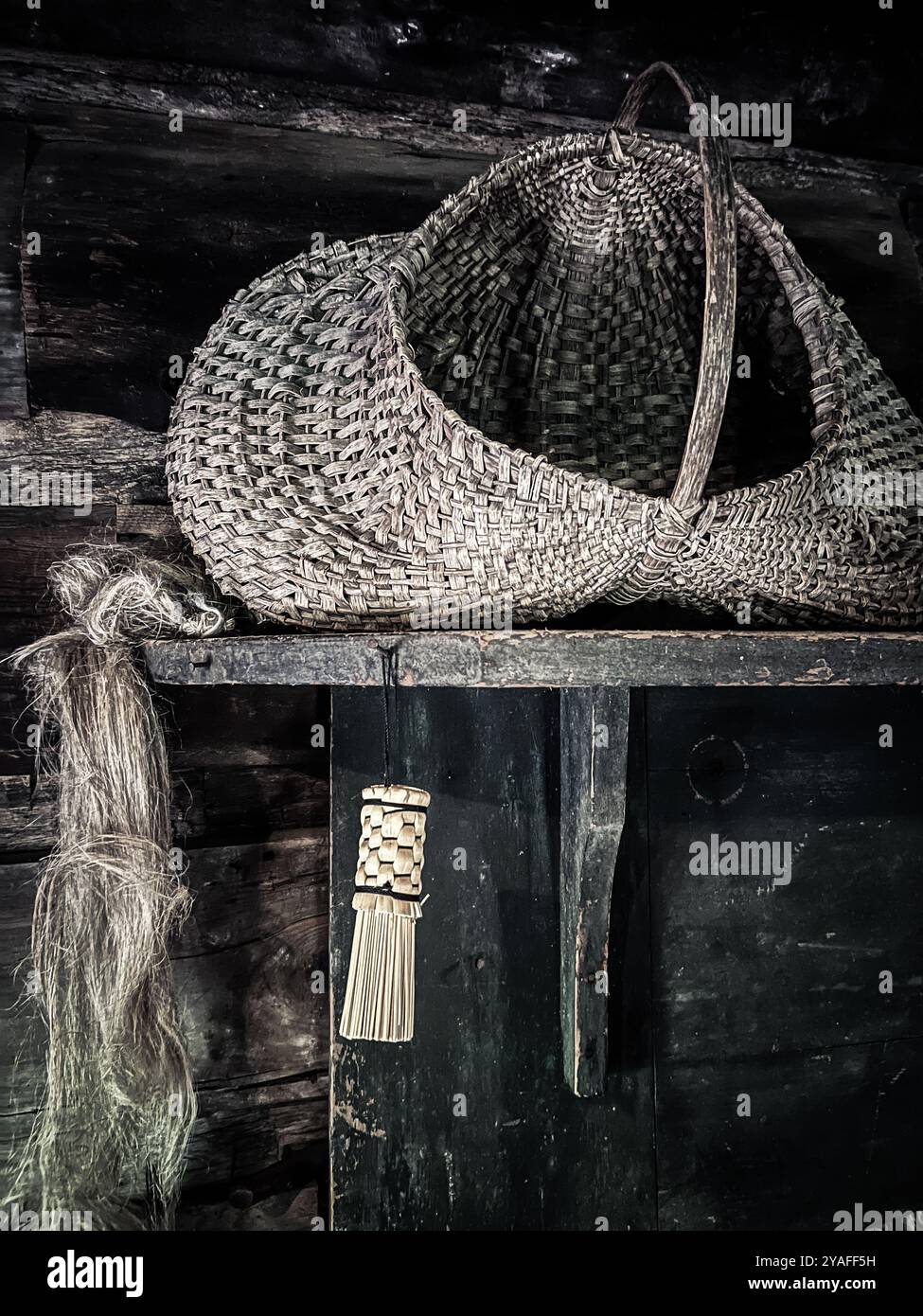 Hand Woven Basket, Matthews Cabin at Mabry Mill, Virginia, USA - Smartphone Captured Stock Image