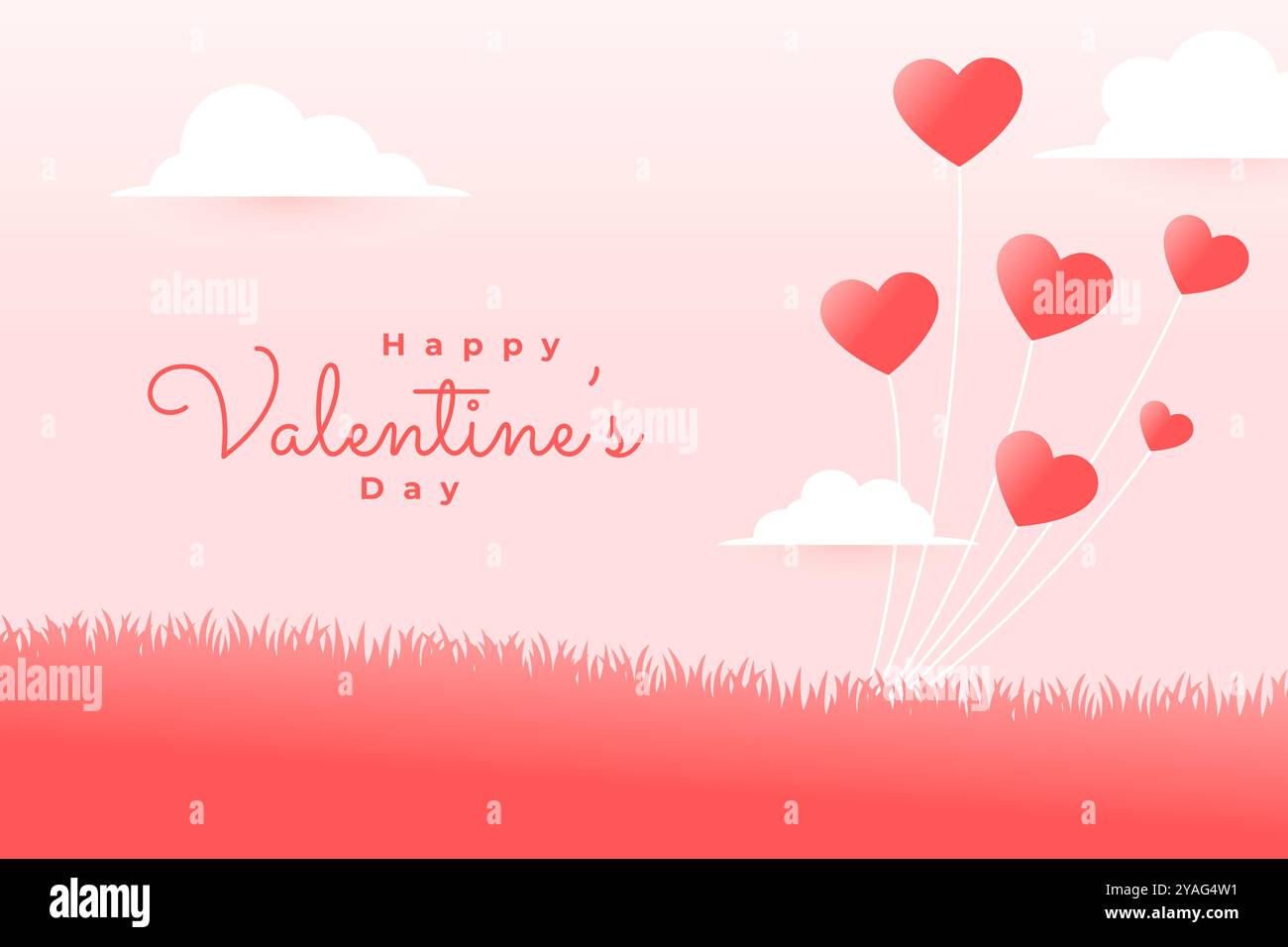 decorative valentine day background with clouds and heart balloon ...