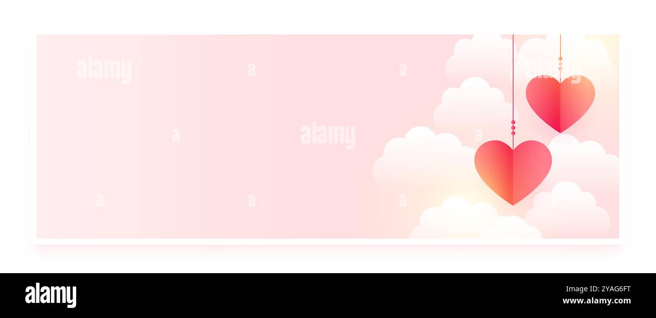 hanging paper hearts and cloud romantic banner for valentines day eve ...