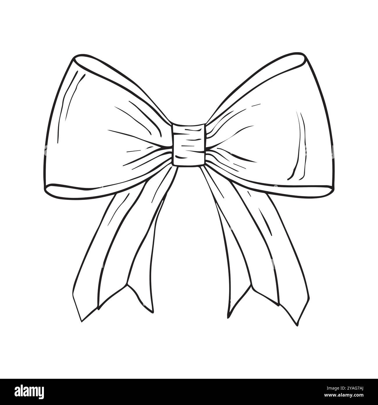 Vector bow for a birthday party. Linear drawing in black and white for the icon festival. A design sketch made by hand on a white isolated background Stock Vector