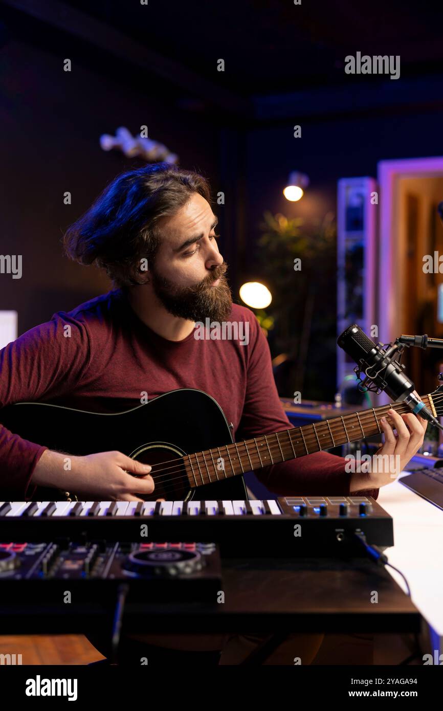 Singer Using Instruments Electronic guitar keyboard hi-res stock photography and images - Alamy