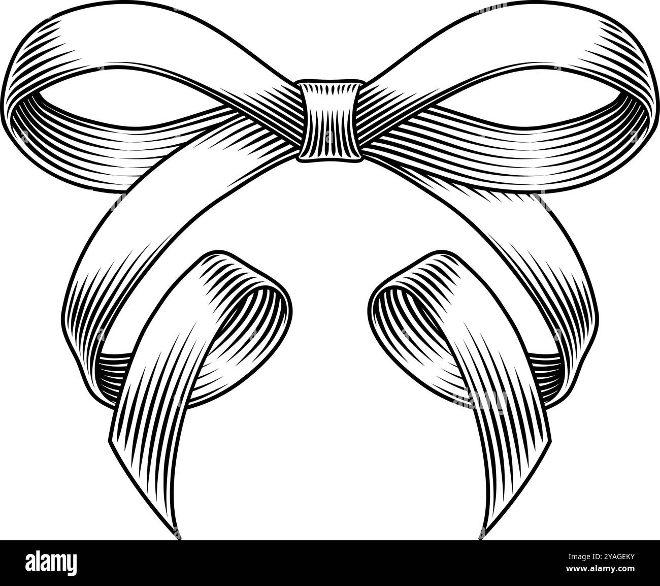 Bow gift christmas ribbon scroll woodcut etching stock vector image
