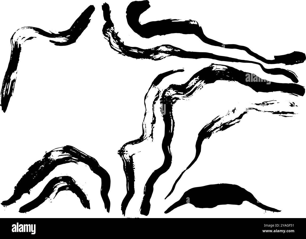 Hand Drawn Black Ink Wave Curved Brushstrokes Line Texture Stock Vector ...