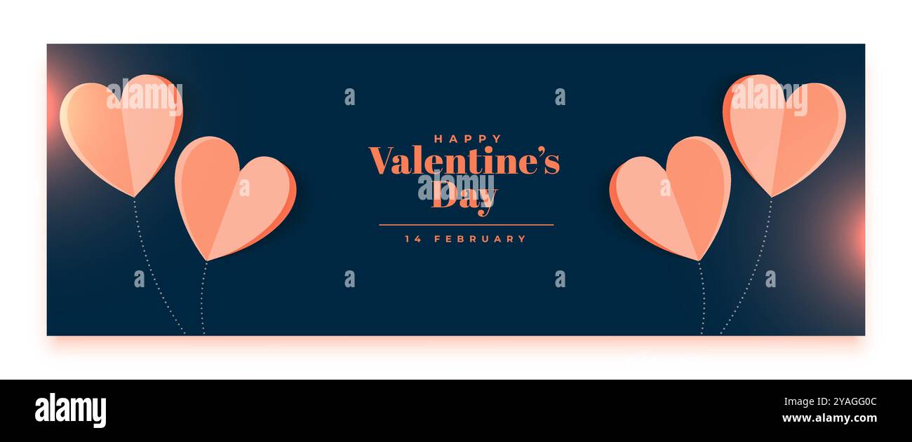 happy valentines day event banner with paper heart balloons vector ...