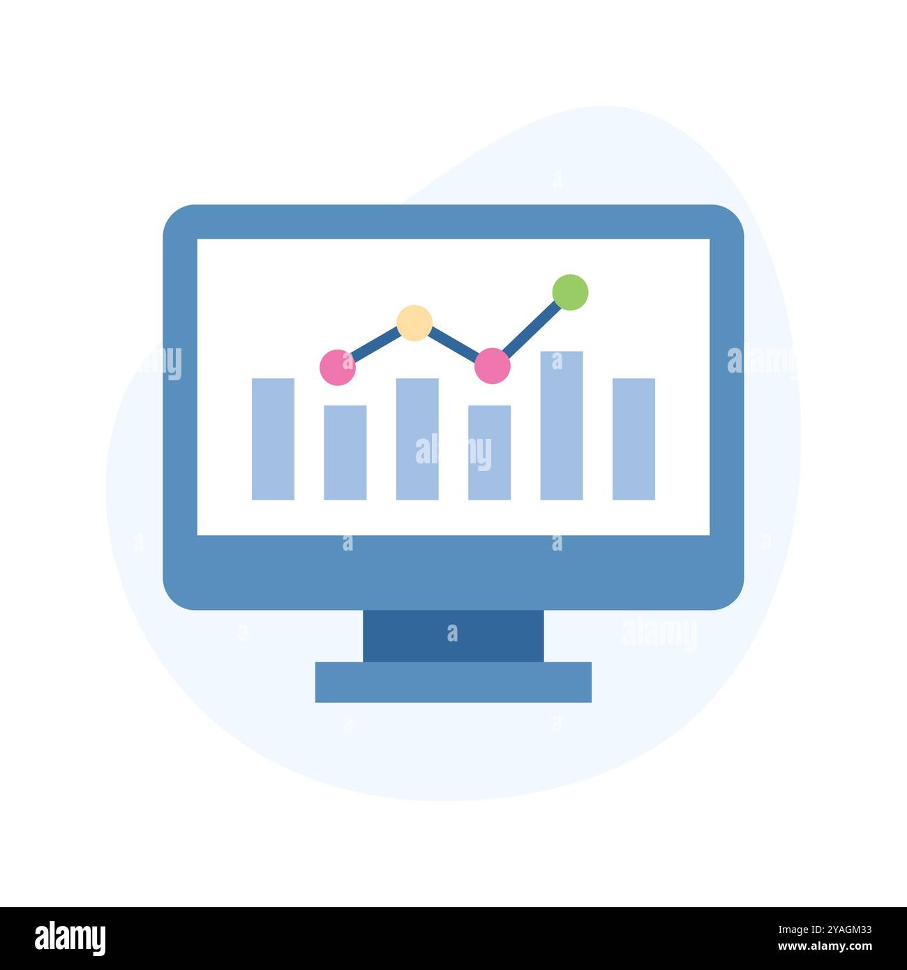 Bar chart inside monitor screen showing flat concept icon of online ...